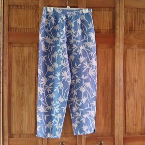 LAURA LEIGH LTD blue/white leaf print summer pants sz 8 woman'